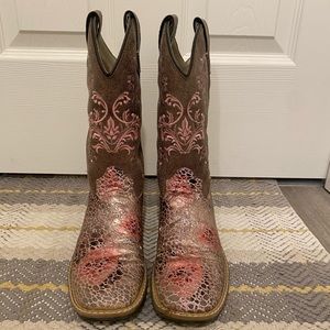 SHYANNE YOUTH GIRLS' FAUX LEATHER WESTERN BOOTS - SQUARE TOE